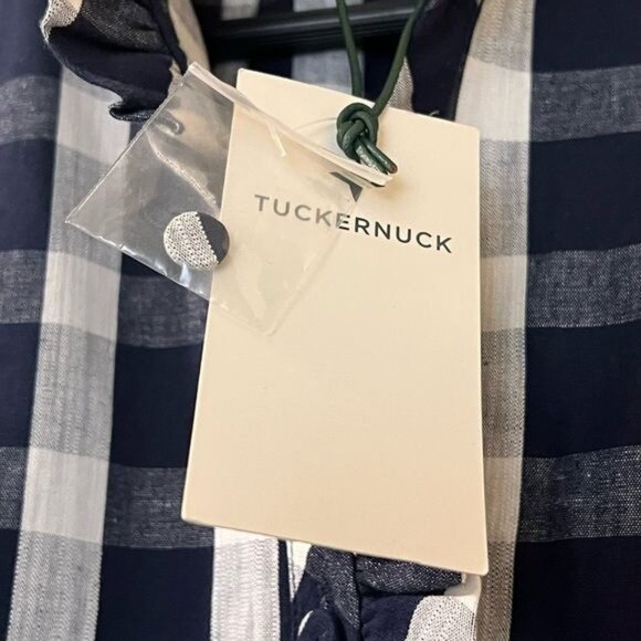 Tuckernuck Dress Tate Linen Blend Navy Check Gingham Mini Sz M - Picture 9 of 11